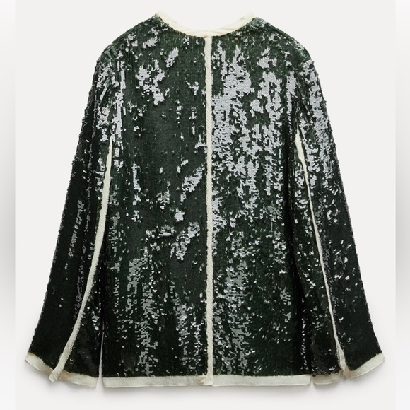 Zara green SEQUIN BLAZER ZW COLLECTION party wedding - Picture 9 of 11